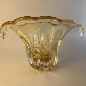 Hand Blown Yellow Amber Art Glass Gift Vase by Teleflora designed by Fenton